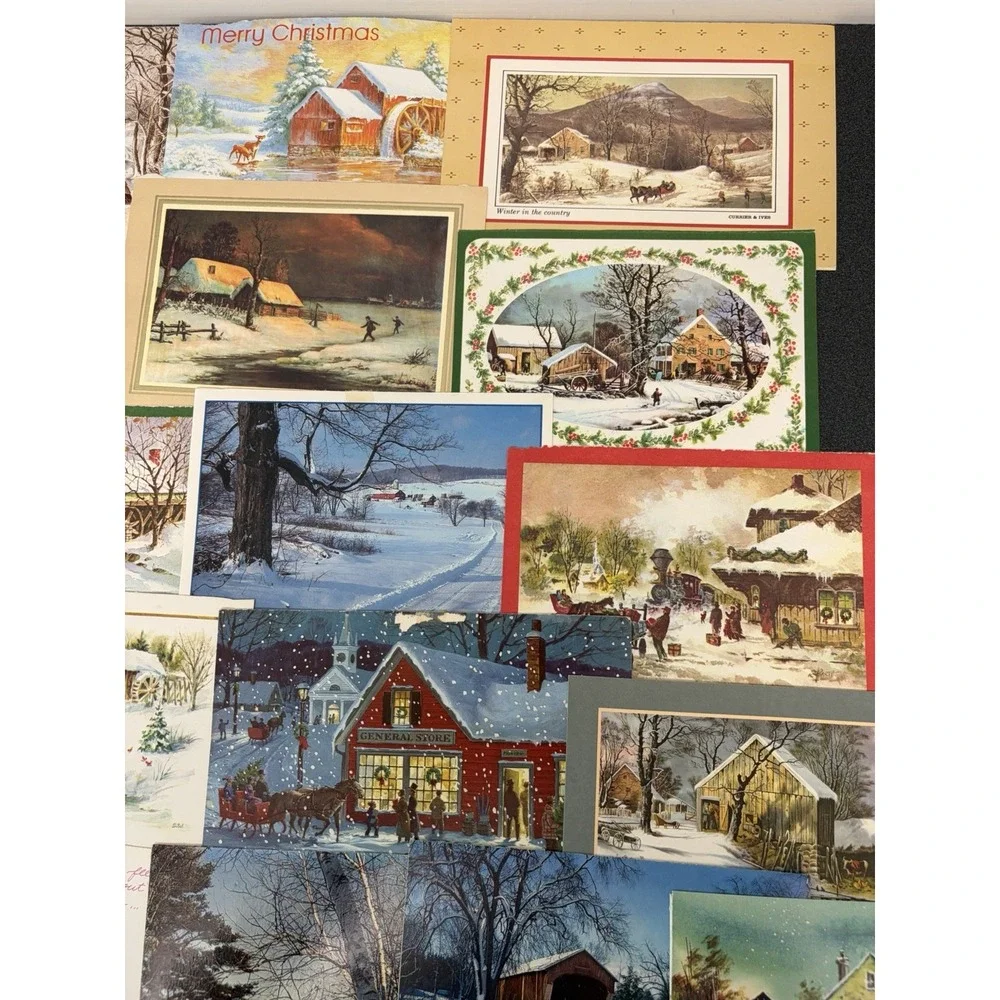 Vintage Christmas Cards Fronts ONLY Houses Barns More Scrapbooking Crafts 50+